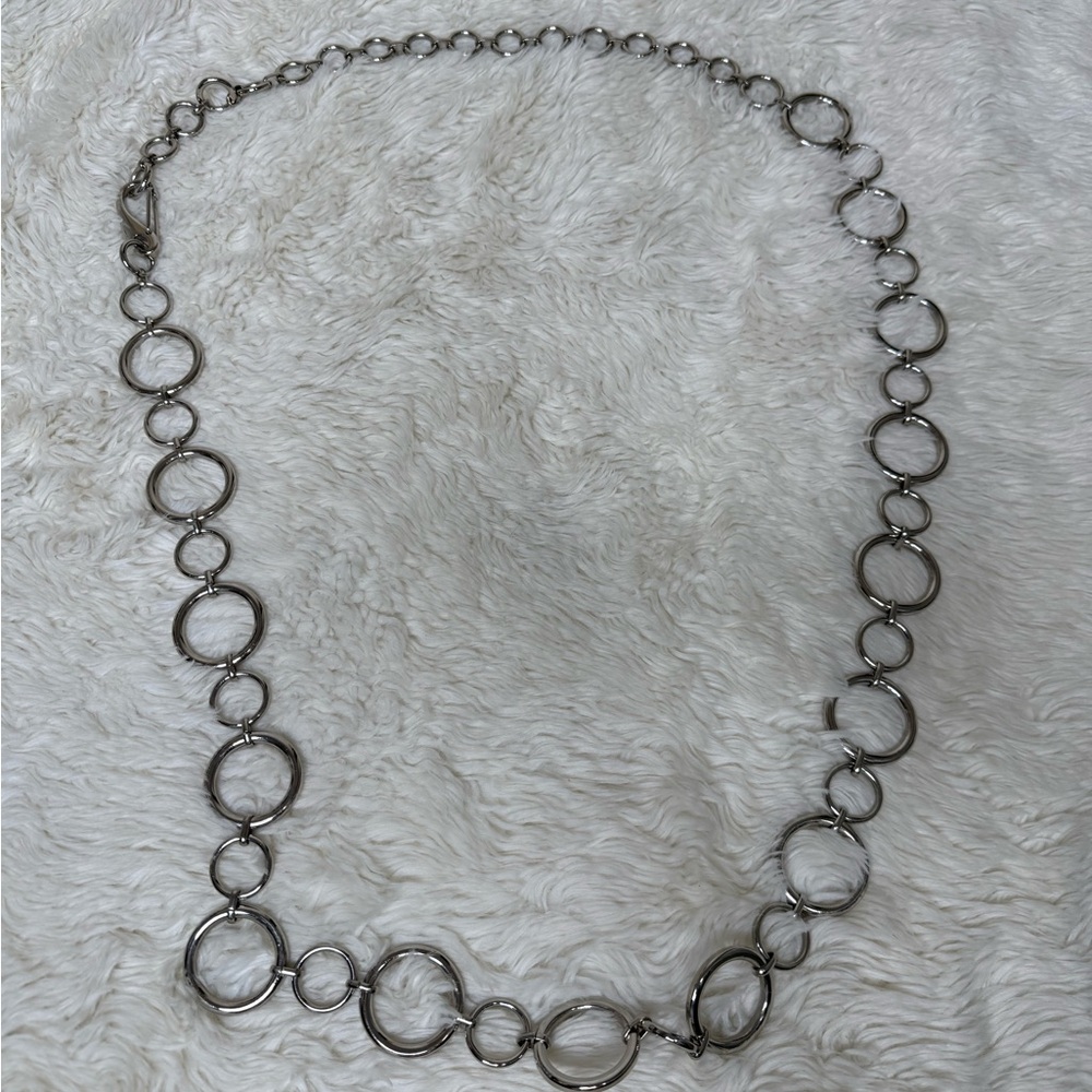 Vintage 90's Y2K Heavy Chunky Chain Waist Belt Silver O-ring Circle Link Adjusta - Picture 2 of 11